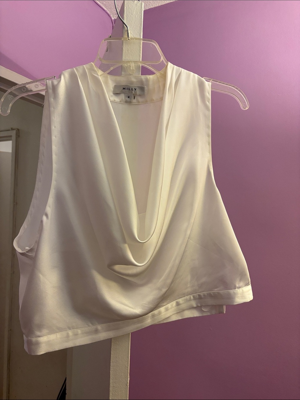 Milly Ivory Cowl Neck [97% polyester and 2%  spandex] Sleeveless Top